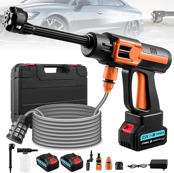 Cordless Pressure Washer 21V, 6-in-1 Portable Power Washer, 120Bar High Pressure Jet Washer with 2 Batteries&LCD Display&5m Hose, 10 Speed Adjustable Jet Wash for Car/Patio/Floor/Garden/Floor Cleaning