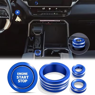 for Toyota Tundra 2022-2025 2026 & Sequoia 2023-2025 2026 Accessories, Aluminum Alloy Knob Cover Trim 5-PieceSet Blue, Fit 8-inch Display Screen