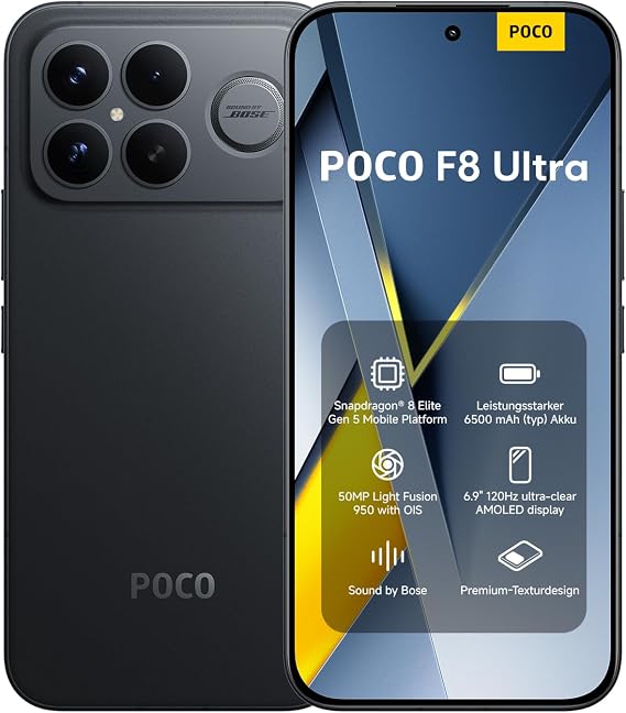 XIAOMI Poco F8 Ultra Mobile Phone 16+512GB 6500mAh 50MP Black 6.9 inch 120Hz AMOLED display 50MP Light Fusion 950 with OIS Sound by Bose Android mobile phone with Android