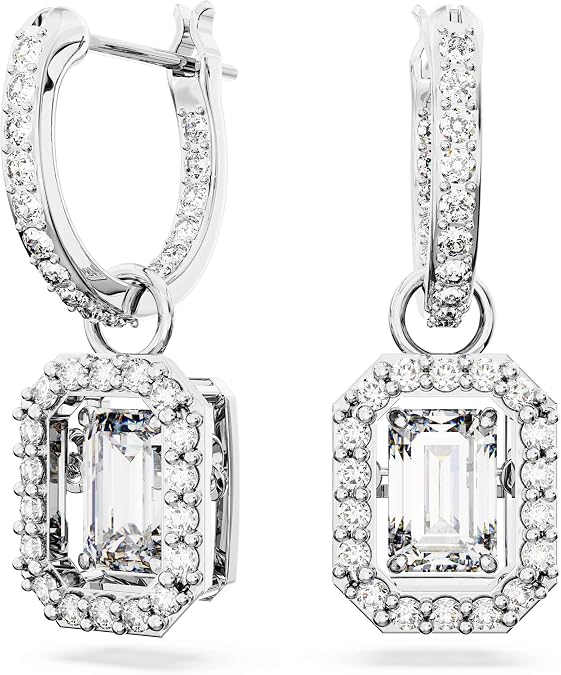 Swarovski Una Drop Earrings, Octagon Shaped, Violet and Clear Crystals in a Rhodium Plated Setting, from the Una Collection