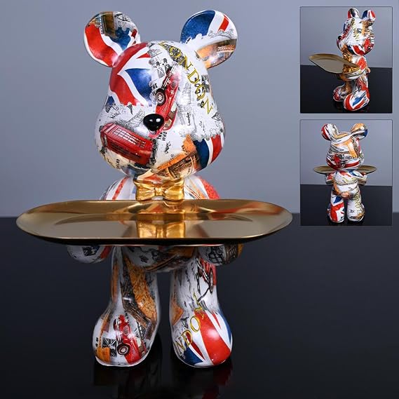 Bear Statue Resin Tray Sculpture for Home and Office Decor, Suitable for Table, Desktop, Shelves and Cabinet (London)