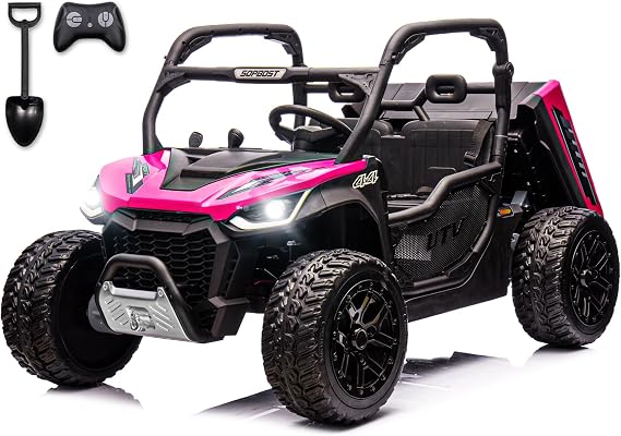 2 Seater 24V 10Ah Ride On Dump Truck with EVA Tires, Red | Kids UTV with Remote Control, Electric Dump Bed, 4WD, Music Player, Headlight, Shovel, 21.65" Seat, 110 Lbs Capacity