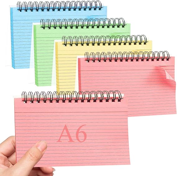 Flash Cards, Vakki 200 PCS A6 Revision Card 4 * 6 Inches Flashcards Spiral Ruled Index Papers Lined Revision Coloured Record & Cue Notepaper for School Essentials Home Office