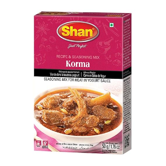 Shan Korma Recipe and Seasoning Mix 1.76 oz (50g) - Spice Powder for Traditional Meat in Yogurt Sauce - Suitable for Vegetarians - Airtight Bag in a Box