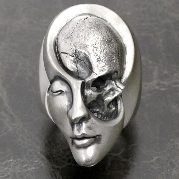 Unique Design Human Duality Hide Yin And Yang Skull Rings Men's Punk Goth Biker Ring Women Jewelry