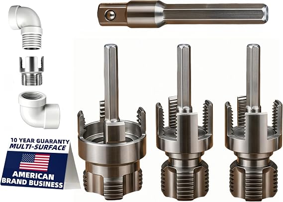 6 in 1 PVC Pipe Threading Tool Reinforced Hardened Alloy Internal & External Threader Kit for 1/2", 3/4", 1" Pipes, No Chipping No Slippage Pro Plumbing Tool for DIY Repairs