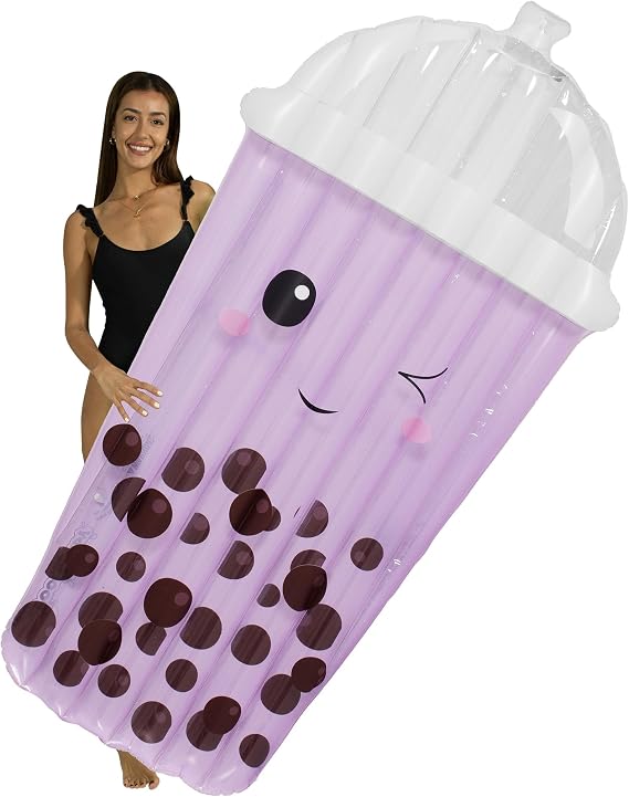 PoolCandy Giant Boba Tea Inflatable Pool Float 72" (6 Ft) Oversized Raft, Heavy-Duty PVC, 250 lb Capacity, Fun Pool & Beach Lounger for Teens & Adults | Oversized Raft - Heavy-Duty PVC - Supports 250 lbs - For Teens & Adults