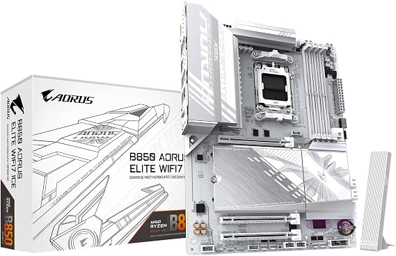 GIGABYTE B850 AORUS Elite WIFI7 ICE AMD AM5 ATX Motherboard, Support AMD Ryzen 9000/8000/7000 Series, DDR5, 14+2+2 Power Phase, 3X M.2, PCIe 5.0, USB-C, WIFI7, 2.5GbE LAN, EZ-Latch,