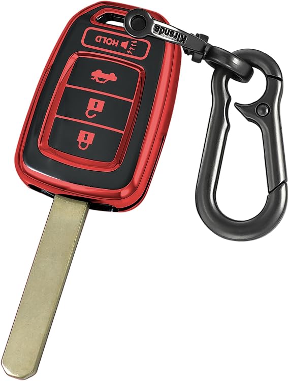 Kirsnda for Honda Key Fob Cover Case with Metal Keychain,Red
