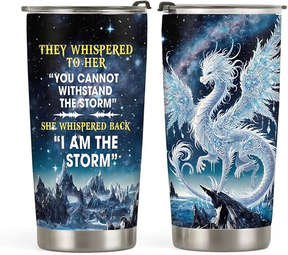 20oz Storm Ice Queen Dragon Tumbler, Dragon I am the Storm, Birthday Gifts for Dragons Lovers, Coffee Tumbler for Women, Stainless Steel Double Wall Vacuum Insulated Coffee Mug, Travel Cup with Lid