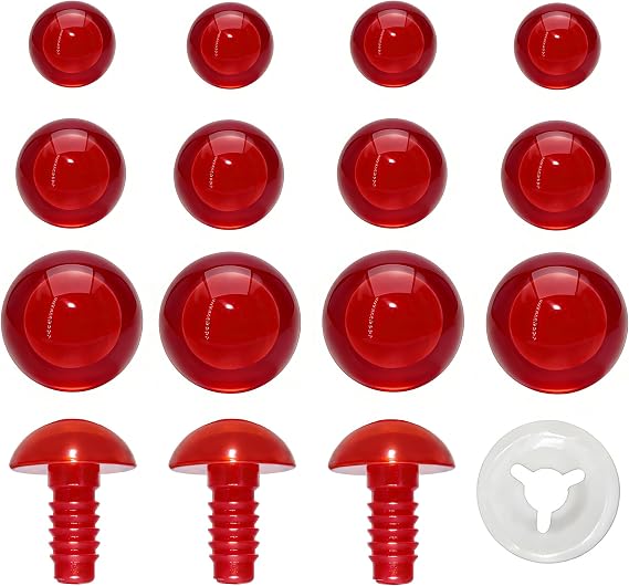 BESTCYC 1Box(120pcs)10mm/15mm/20mm Red Plastic Safety Eyes Crystal Craft Crochet Doll Eyes with Washers for DIY Making or Repair of Amigurumi Stuffed Animal,Doll,Crochet, Supplies