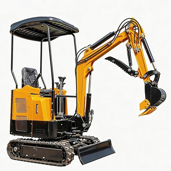 MMS15 1.5 Ton Mini Excavator 13.5 HP Gas Engine with Side Swing Boom, Hydraulic Thumb Clamp, Digger Machine for Backyard Landscaping Garden Path Tight Spaces Construction, Unloading Included