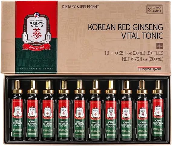 JungKwanJang | Korean Red Ginseng Vital Tonic Gift Set (20ml x 10 Bottles) | Panax Ginseng Energy Shot | Caffeine Free | Immune Support, Blood Circulation | Natural Herbs, Vitamins & Minerals