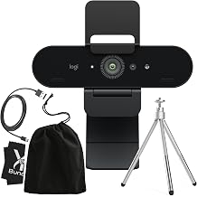 Y&amp;R BUNDLES Logitech Brio 4K Webcam Ultra HD - Computer Camera for Mac or PC Desktop Monitor - USB Web Camera for Meetings &amp; Streaming - Logitech Webcam with Microphone &amp; Universal Mount, Tripod