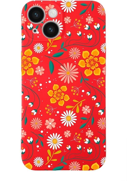 PrintiFy Apple Iphone 15 Uyumlu Lansman Kılıf Çiçek Tasarımlı Içi Kadife Kapak-kırmızı