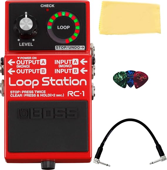 Boss RC-1 Loop Station Bundle with Fender Play Online Lessons, Patch Cable, Picks, and Austin Bazaar Polishing Cloth