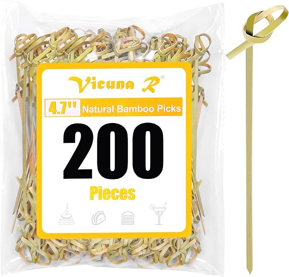200PCS Cocktail Picks, Bamboo Knot Skewers, Fancy Toothpicks for Appetizers | Decorative Cocktail Sticks, 4.7 Inch Long Tooth Picks for Drinks Food Fruit, Charcuterie Boards Accessories, Party Supplies