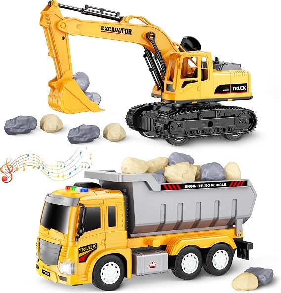 Construction Toys for 3-5 Year Old Toddler Boy, Excavator & Dump Truck Set