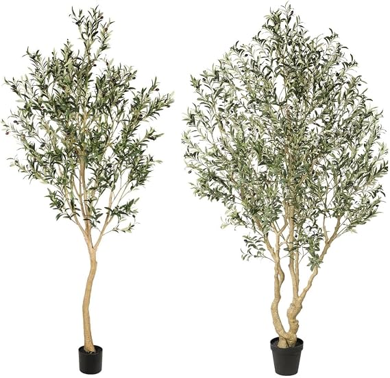 Realead 8ft Tall Faux Olive Tree + Full and Grand Design Artificial Olive Tree 8ft
