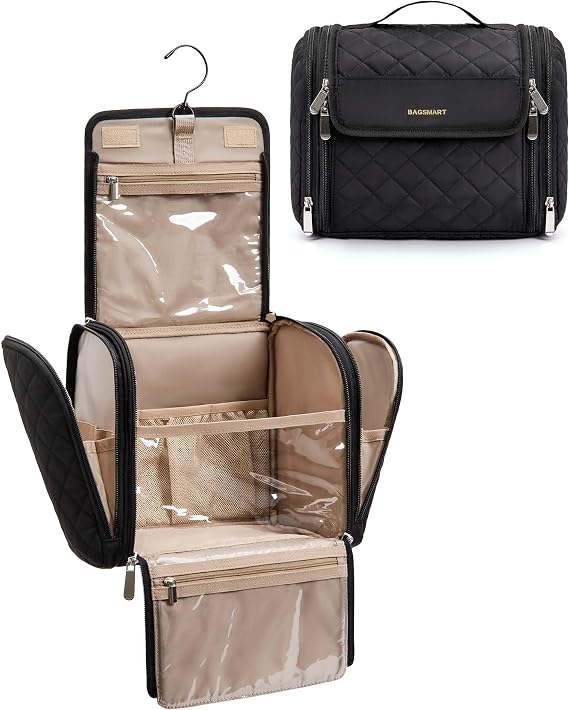 BAGSMART Women's Large Toiletry Bag for Hanging Black