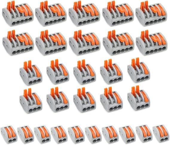 Lever-Nut Compact Wire Connectors - 30 Pack Assortment, 2, 3, 5 Port Lever Conductor Terminal Blocks