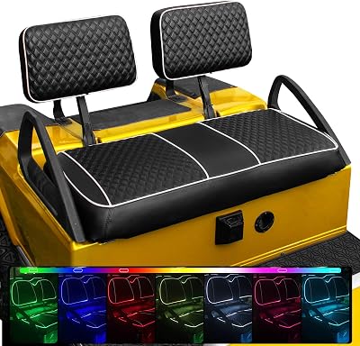 NOKINS Golf Cart Seat Covers with RGB Ambient Light Seat Cover Kit for Club CarEZGOYamaha Seat Cushion, No Staple, Golf Cart RGB Lighting with Music Sync Replacement Seat Cover, Black