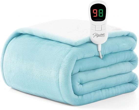 Homemate Electric Heated Blanket Twin Size 62"x84" Heating Blanket ETL Cert | ETL Certified 1/2/4/6/8H Auto-Off 10 Heat Levels Overheat Protection Flannel Sherpa,For Cold AC Office Room Cold Sleeper Gift