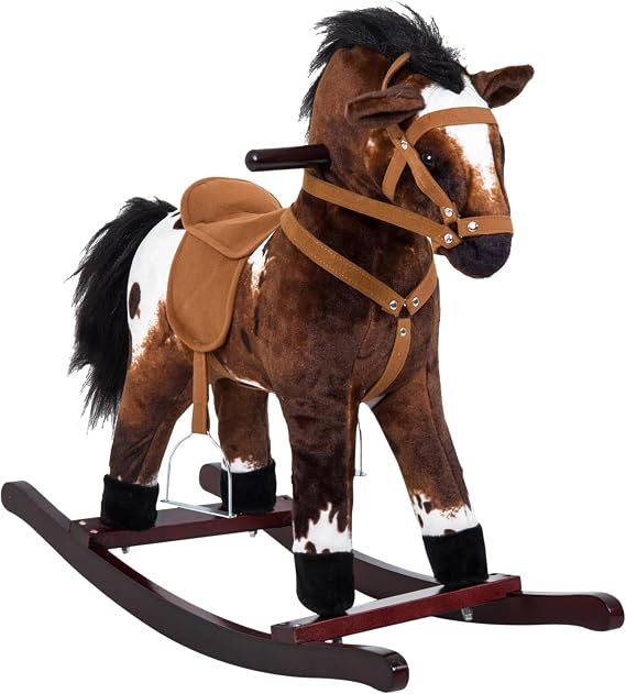 Qaba Rocking Horse Realistic Sounds for Toddlers 3-9, Dark Brown