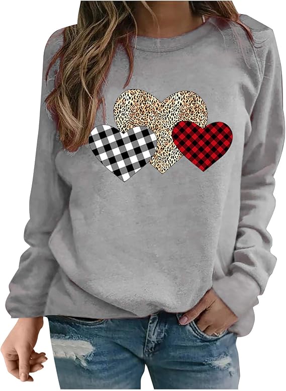 Ceboyel Women Love Heart Leopard Sweatshirt Valentines Day Long Sleeve Shirts Graphic Pullover Tops Girls Teacher Gifts Clothes 2023