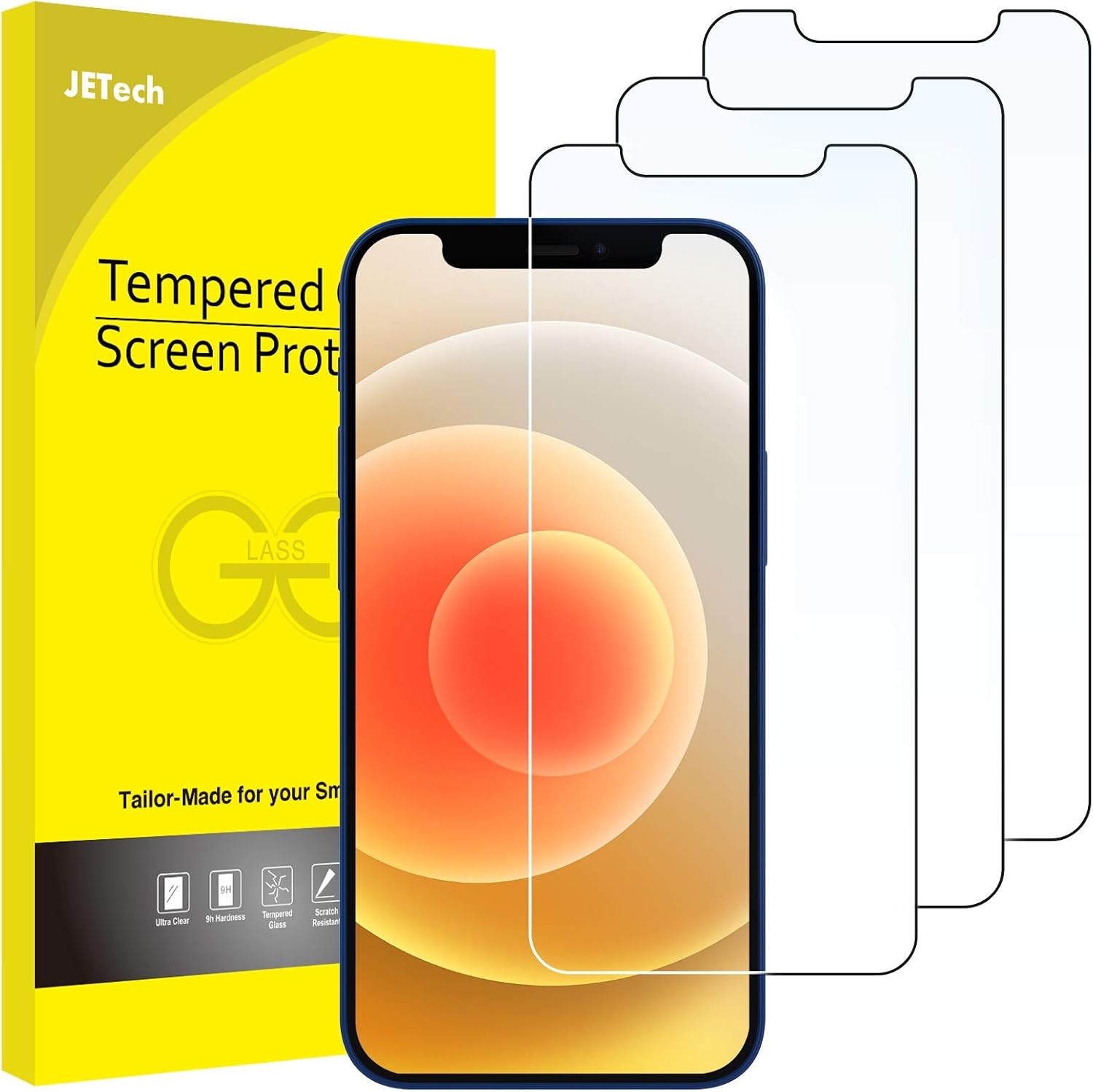 JETech Screen Protector for iPhone 1212 Pro 6.1-Inch, Tempered Glass Film, 3-Pack