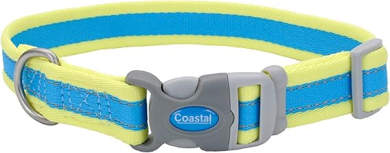 Coastal Pet Pro Adjustable Dog Collar, Aqua with Neon Yellow, 1" x 14 20"