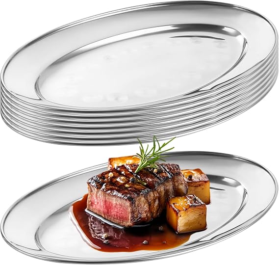 8 Pack Stainless Steel Serving Platters, 34 x 21cm Oval Serving Tray