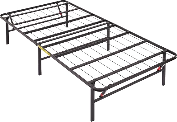 Amazon Basics Foldable Metal Platform Bed Frame with Tool-Free Setup, 14 Inches High, Storage Space, Sturdy Steel Frame, No Box Spring Needed, Twin XL, Black