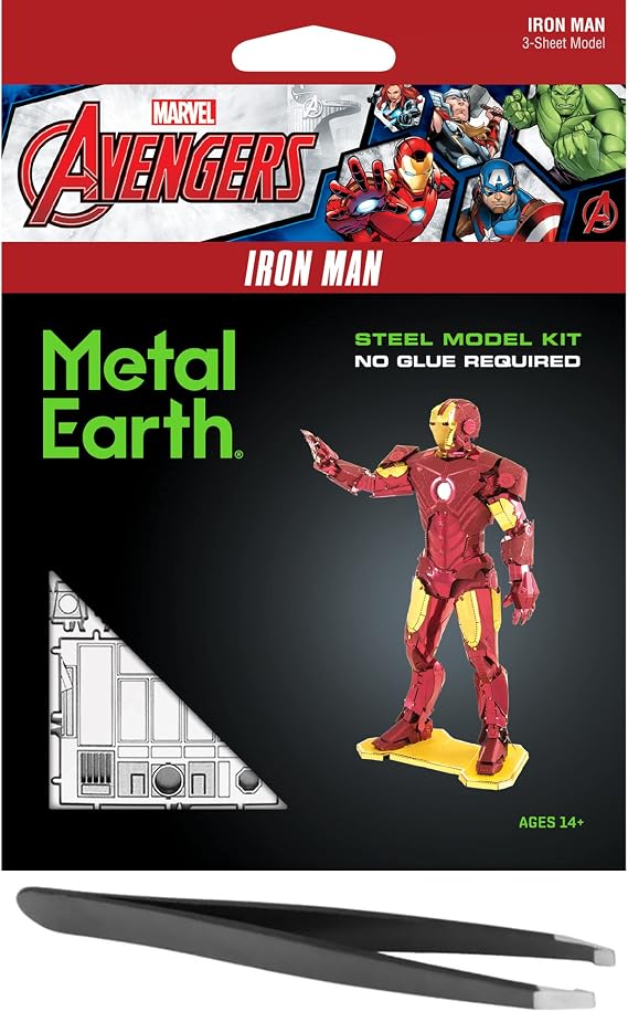 Metal Earth Fascinations Marvel Iron Man 3D Metal Model Kit Bundle with Tweezers