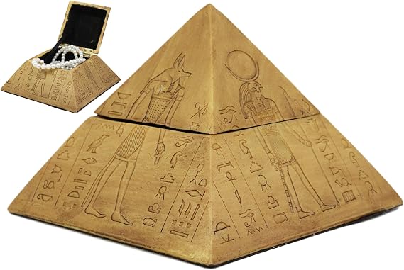 Ebros Ancient Egyptian Themed Carved Pyramid Hinged Jewelry Box Figurine Decorative Trinket Box Statue Gods Of Egypt Horus Sekhmet Anubis Hathor With Egyptian Hieroglyphs As Archaeology Wonder Decor