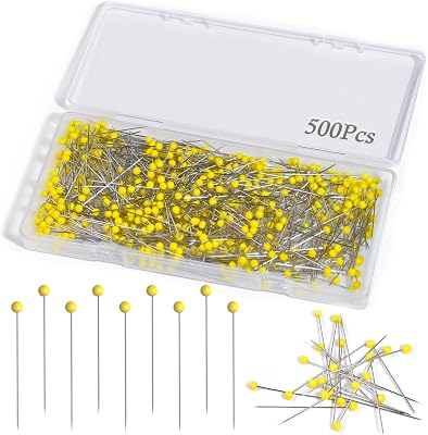 500 PCS Quilting Pins, 1.75 Inch Straight Pins with Yellow Glass Ball Head, Stainless Steel Dressmaker Pins for Sewing, Fabric, Crafts, Jewelry Making, DIY Projects