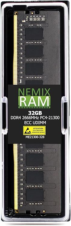 NEMIX RAM 32GB (1X32GB) DDR4 2666MHz PC4-21300 2Rx8 1.2V CL19 288-PIN ECC Unbuffered UDIMM Memory