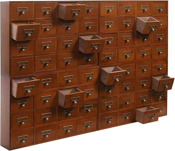 64-Drawer Apothecary Cabinet, 4-Pack, Brown Pine Wood, 19.69x13.78in Each, 22.05lb Capacity, Vintage Storage for Jewelry and Crafts