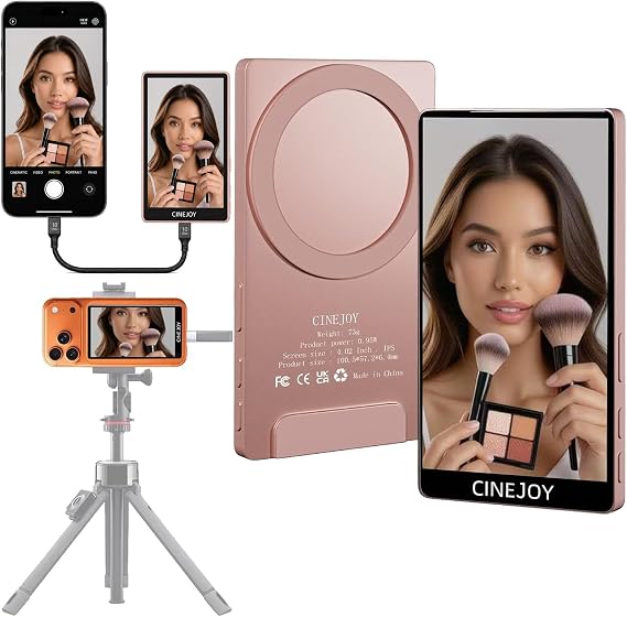 CineJoy M2 Wired Selfie Monitor Screen,for iPhone 15/16/17 (Not for 17air) | Wired Connection, No Charging Required, No Battery, Zero Latency 4K 120fps with Mic Port for TikTok Live Streaming(Pink)