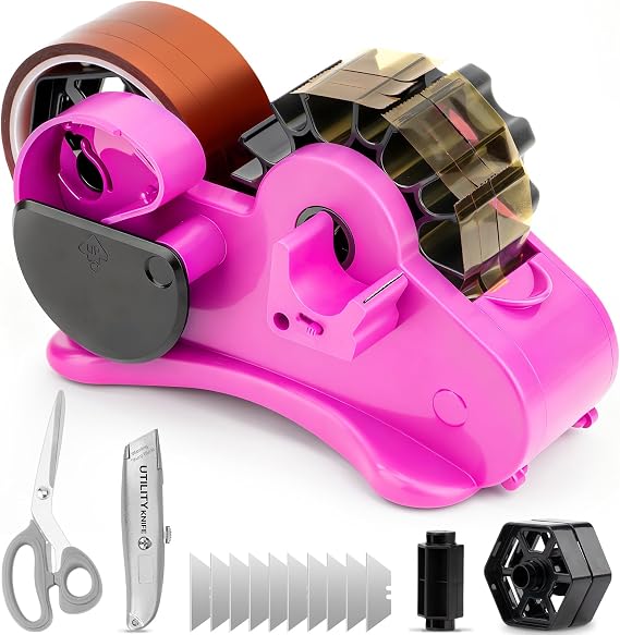 Pink Heat Tape Dispenser Sublimation - Heat Transfer Tape Dispenser with Cutting Set, 1 '' & 3'' Core, Multi-Roll Cut Tape Dispenser for Crafting, PreCut 1.4'' Pieces