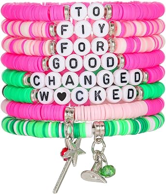 6 Pcs Elphaba Galinda Friendship Matching Bracelets for Women Best Friends BFF Jewelry Alphabet Bracelet Witch Hat Bracelet for Fan Party Accessories
