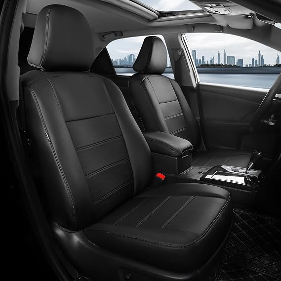 Custom Seat Covers for Toyota Camry 2012-2017, Black | Only Fit for Camry L/LE/XLE 2012-2017, Not for Hybrid, Full Coverage, Faux Leather, Protective, Scratch-resistant, Easy-clean