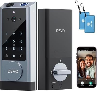 Devo G1 Video Smart Lock & Doorbell, 6-in-1 Keyless Entry with Fingerprint ID and Auto Lock, Built-in Wi-Fi Deadbolt, Grey