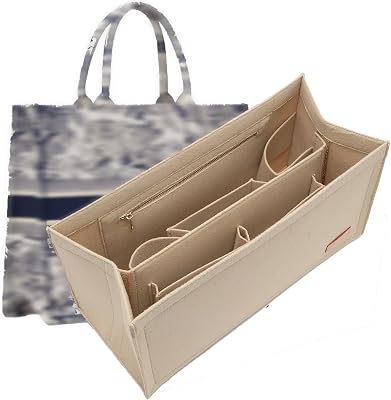 Tote Bag Organizer Insert Compatible with Dior Book Tote and onthego Bag Large,Premium Felt Lightweight Purse Organizer Insert for Handbags,Bags Shaper Purse Accessories with Zipper,GM,Beige