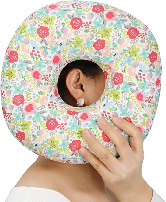 Piercing Pillow Ear Pillows Floral Print Donut with Hole for Ear Pain CNH, Piercing, Pain Relief Sleeping, Pressure Sore, Side Sleepers, Headphones (Camellia)