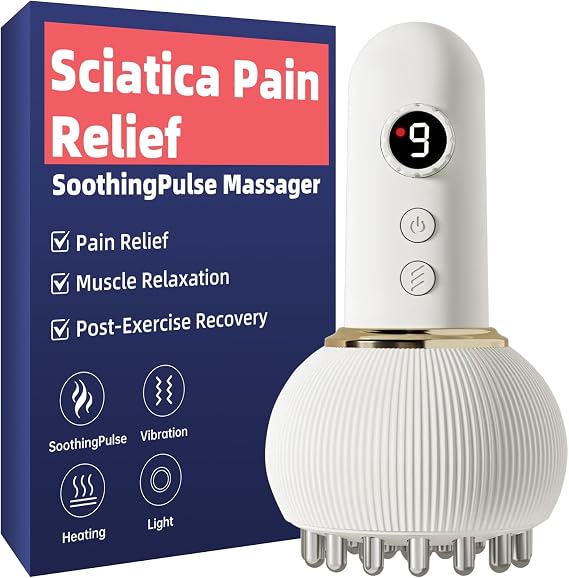 Sciatica Pain Relief Devices Deep Tissue Massager with Multi-Mode Technology, Heat & Light, Targeted Relief for Sciatic Nerve & Lower Back Pain (White)