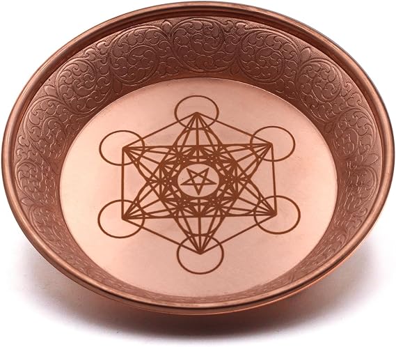 Copper Offering Prayer Ritual Bowl - Carving Metatron Brass Decorative Plate Great for use Witches,Smudging, Incense Burner Holder,Candle Dish, Ash Catcher,Jewelry Dish,Keys Basket