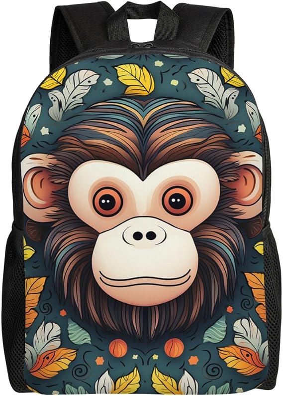 Monkey Pattern Cute Backpack Waterproof Lightweight Laptop Backpack Shoulder Bag Casual Daypack For Women Men