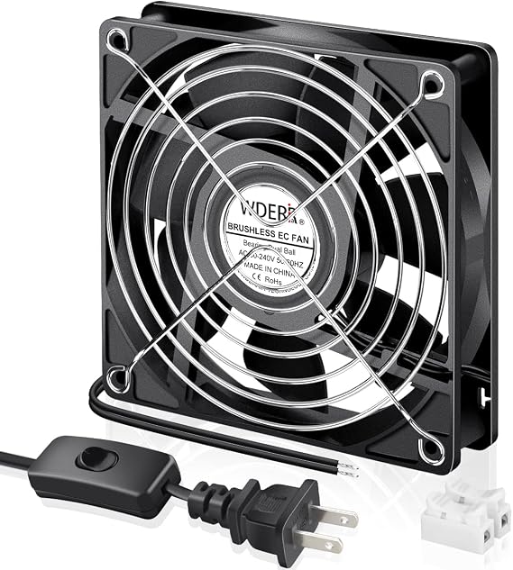 Küçük 120mm x 25mm EC 4 İnç Fırçasız Eksenel Fan, AC Fişli 110v 120v 220v 240v DIY Mini Kutu için Çift Bilyalı, Elektronik Kabin Egzozu, Bitki Büyümesi için Soğutma Havalandırması