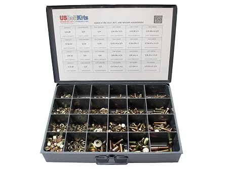 1250 Piece Grade 8 SAE Fine Thread Hex Head Bolt, Washer, Nut Assortment